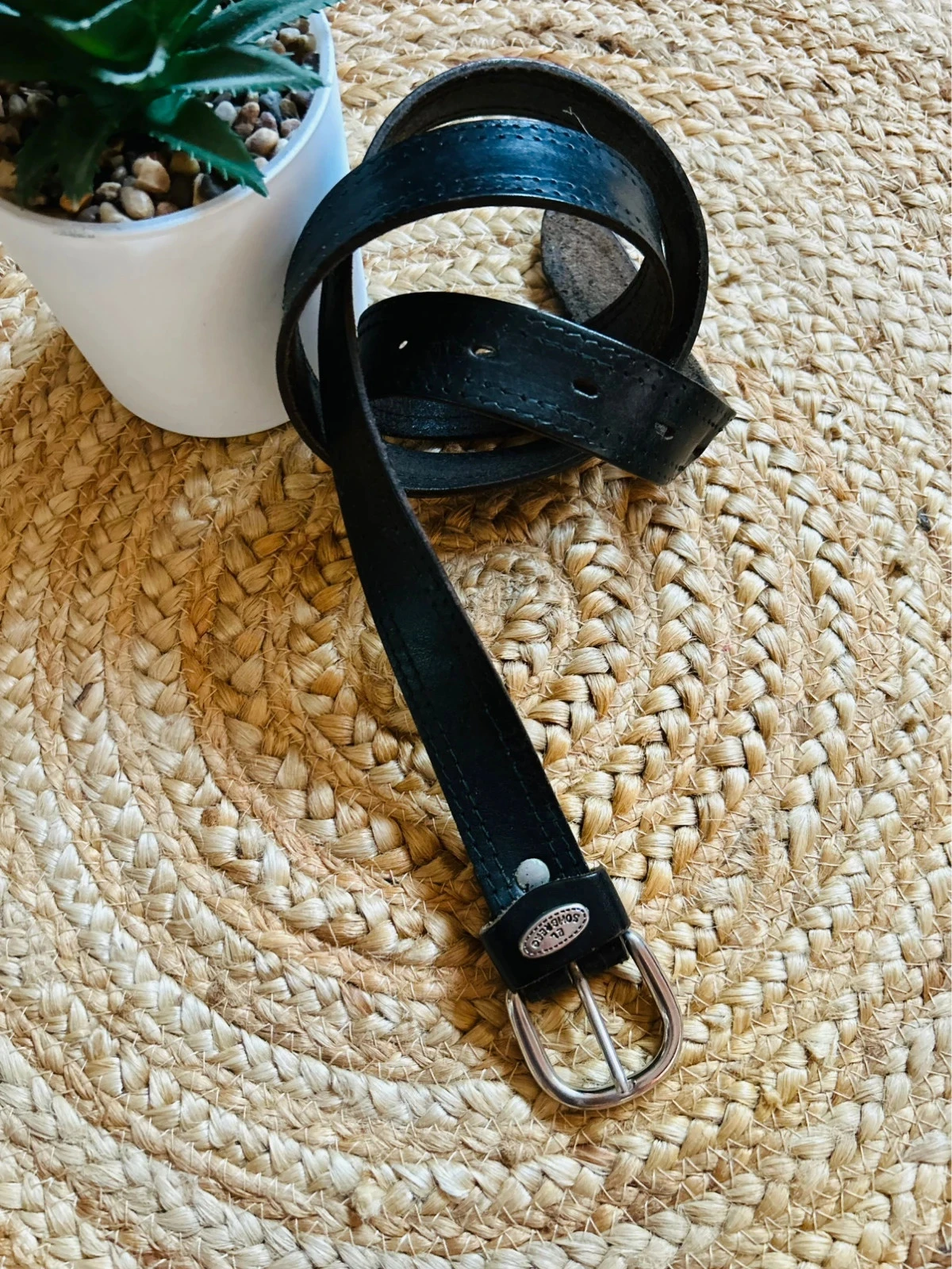 🖤Vintage zwart lederen riem 80/90s Made in Italy Retro zwarte leren riem T.95🖤 – photo 3